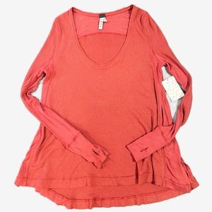 NWT We The free free people washed red lightweight long sleeve top thumb holes